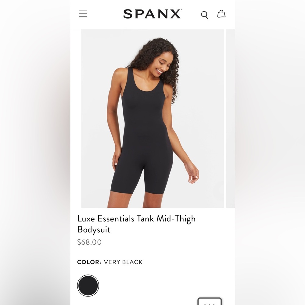 NWT Spanx Luxe Essentials Tank Mid-Thigh Bodysuit- Black- M